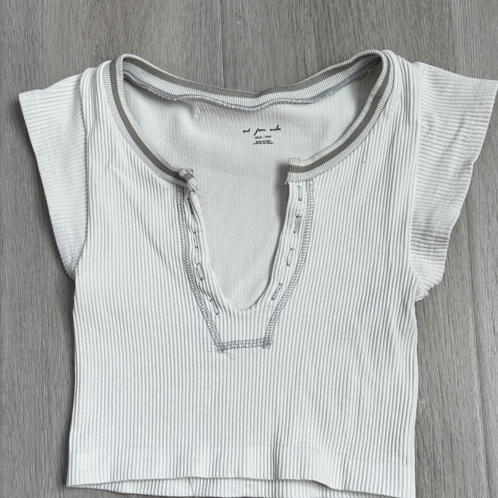 Urban Outfitters Cream Ribbed Button Crop Top